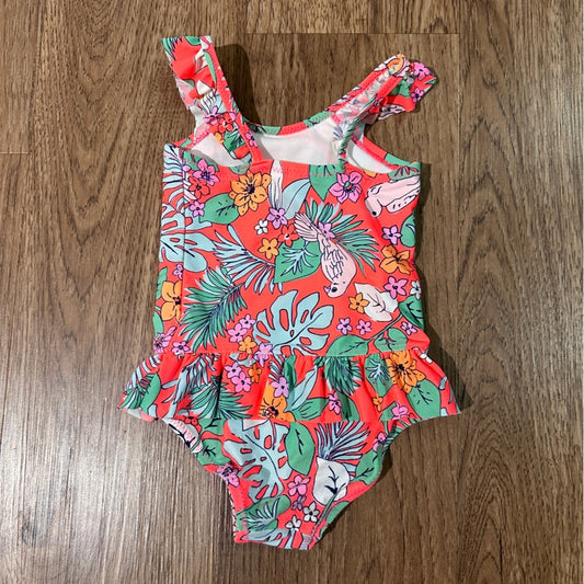 Oshkosh b’gosh pink tropical parrot print one piece swimsuit size 18m