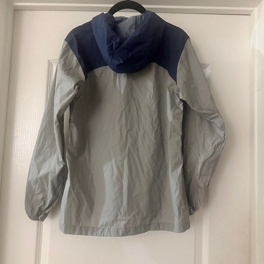 Youth navy blue and grey lightweight windbreaker hooded jacket size 14/16 large