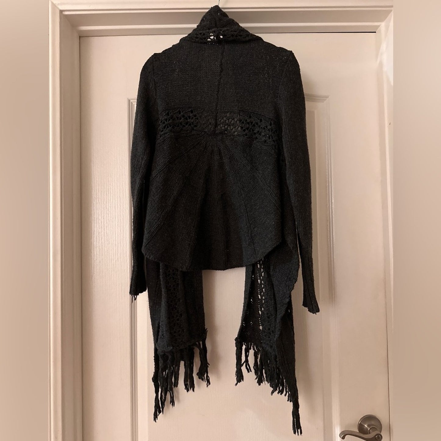Just fab grey wool blend fringe cardigan size medium