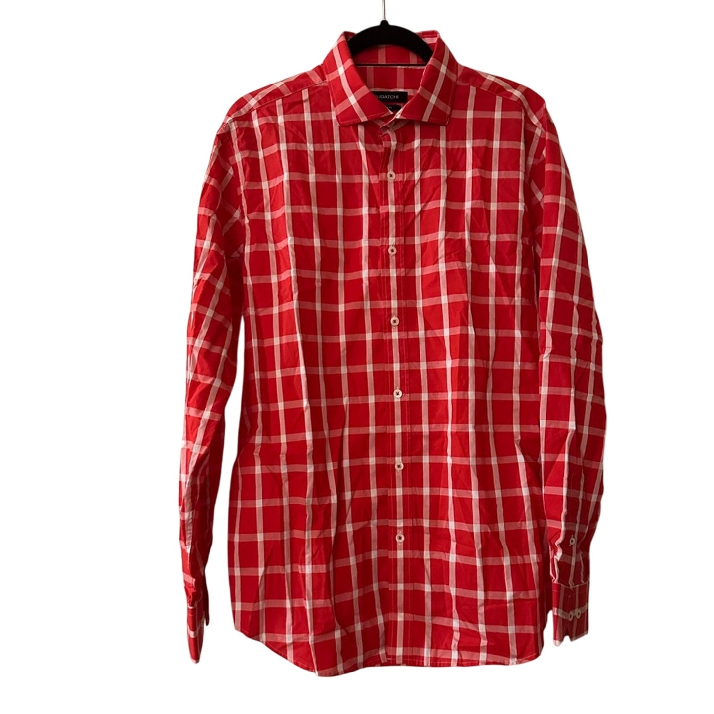 🍷Bugatchgi red and white plaid button up shirt size large