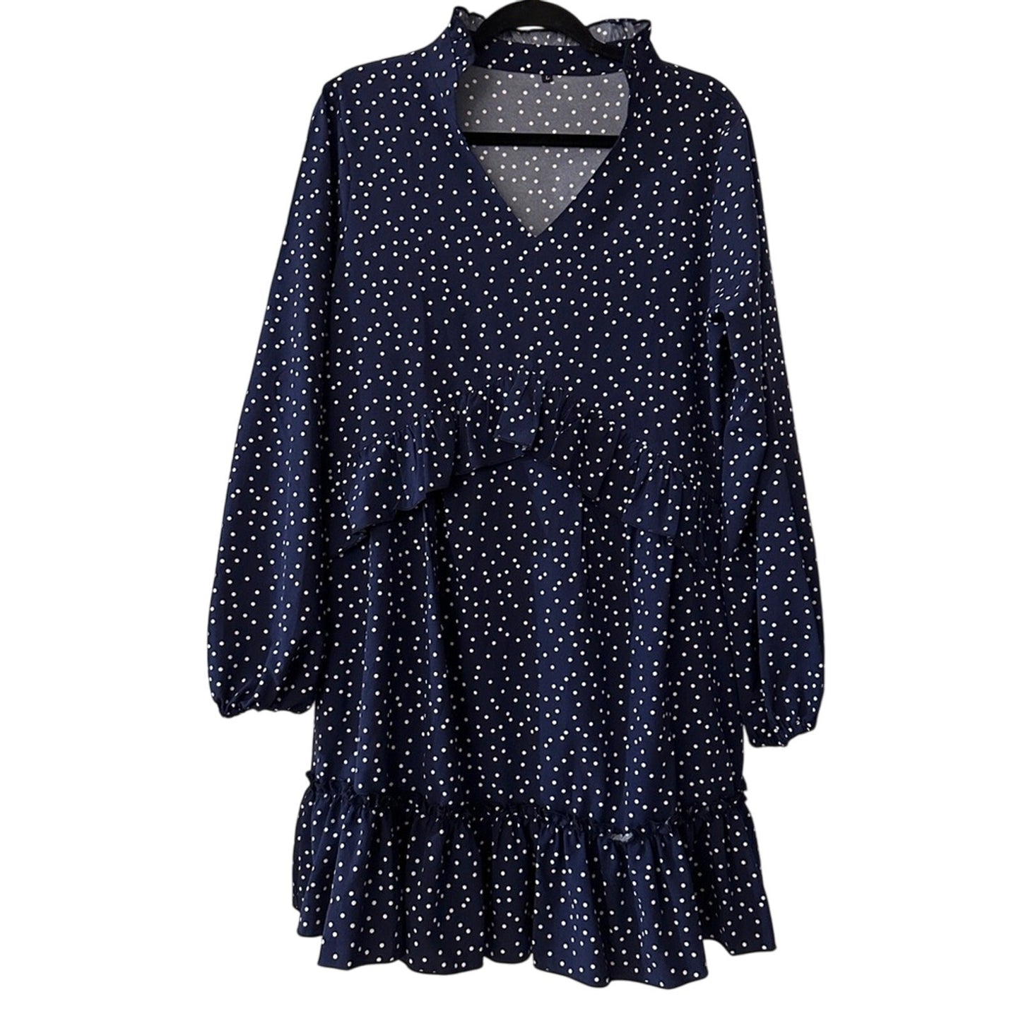 Navy long sleeve polka dot above the knee length dress size large