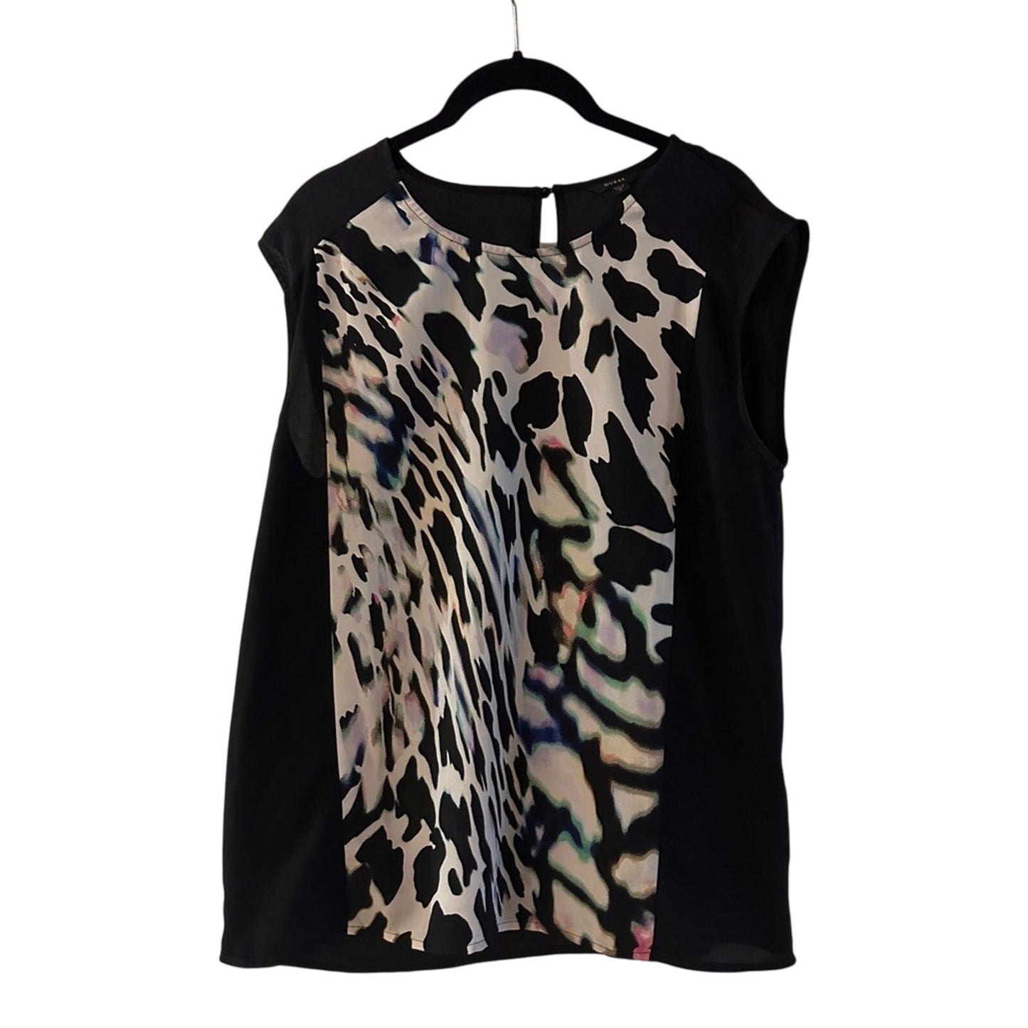 🍷Guess black animal print chiffon blouse size medium