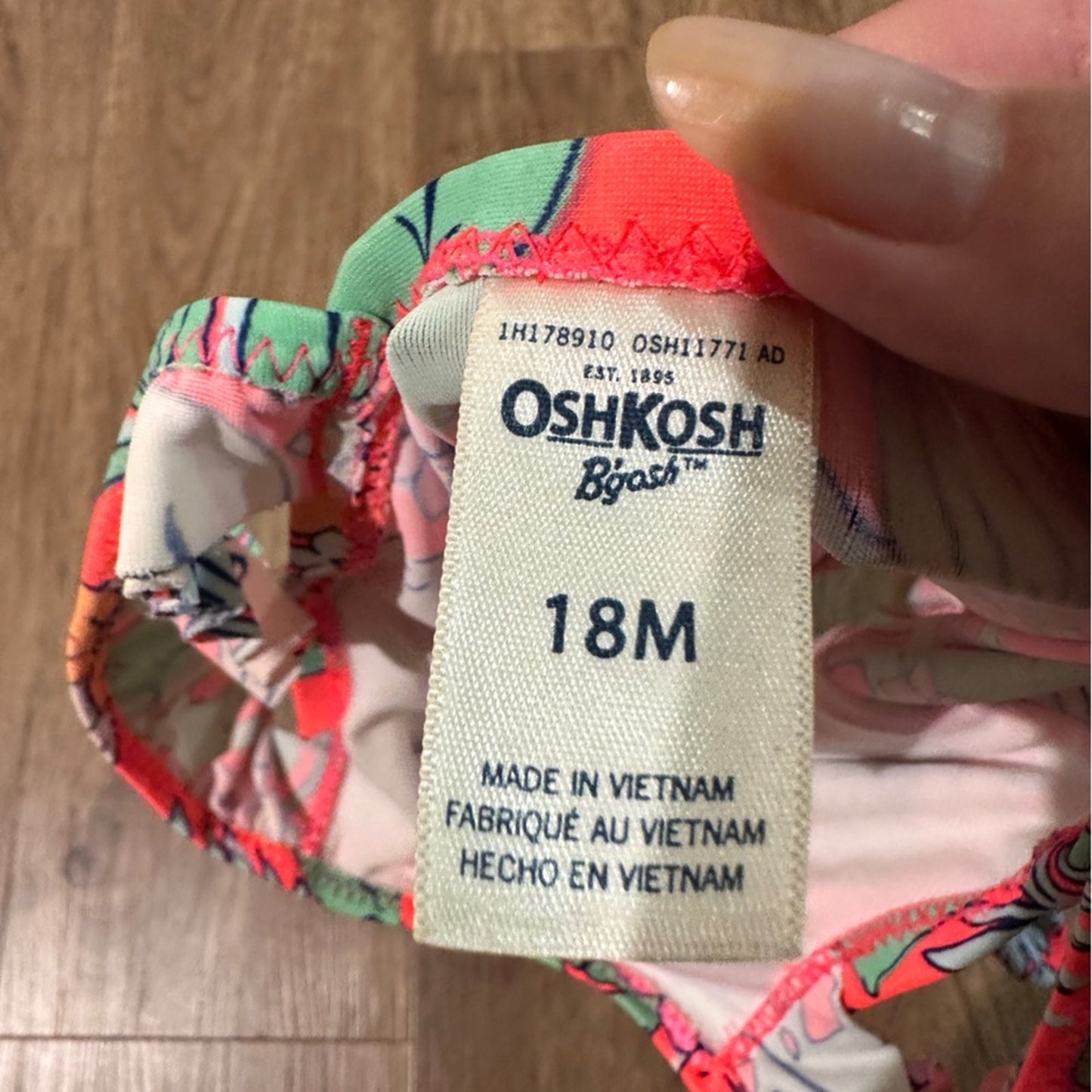Oshkosh b’gosh pink tropical parrot print one piece swimsuit size 18m