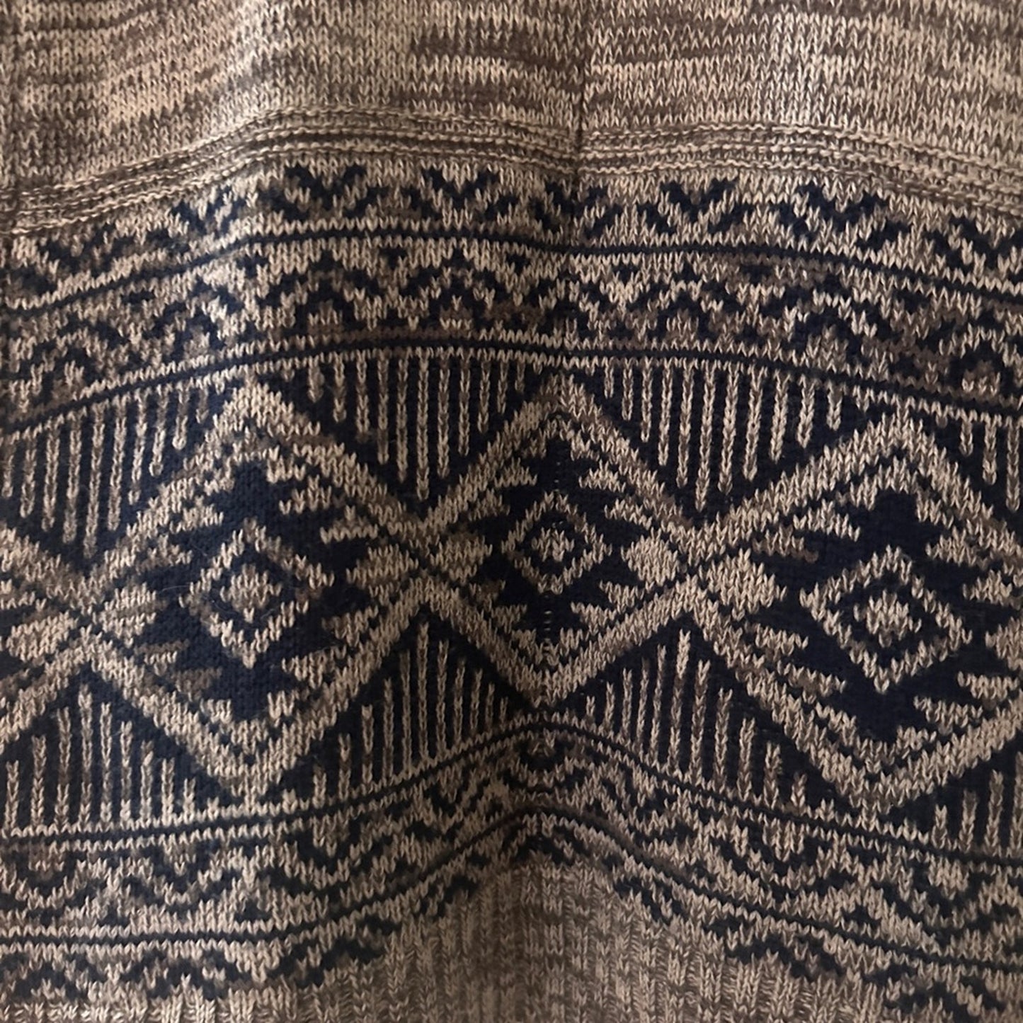 Gypsies & Moondust grey and navy blue tribal print open front long cardigan XS