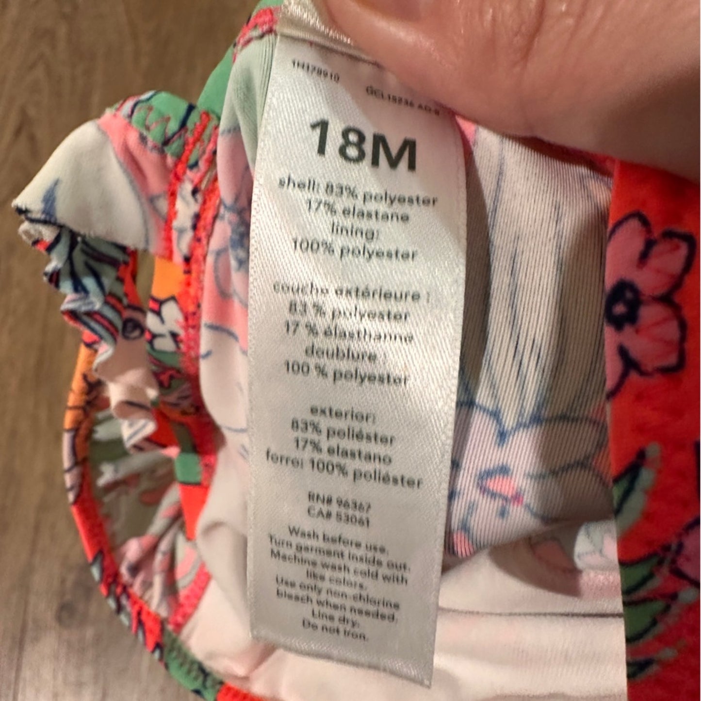 Oshkosh b’gosh pink tropical parrot print one piece swimsuit size 18m