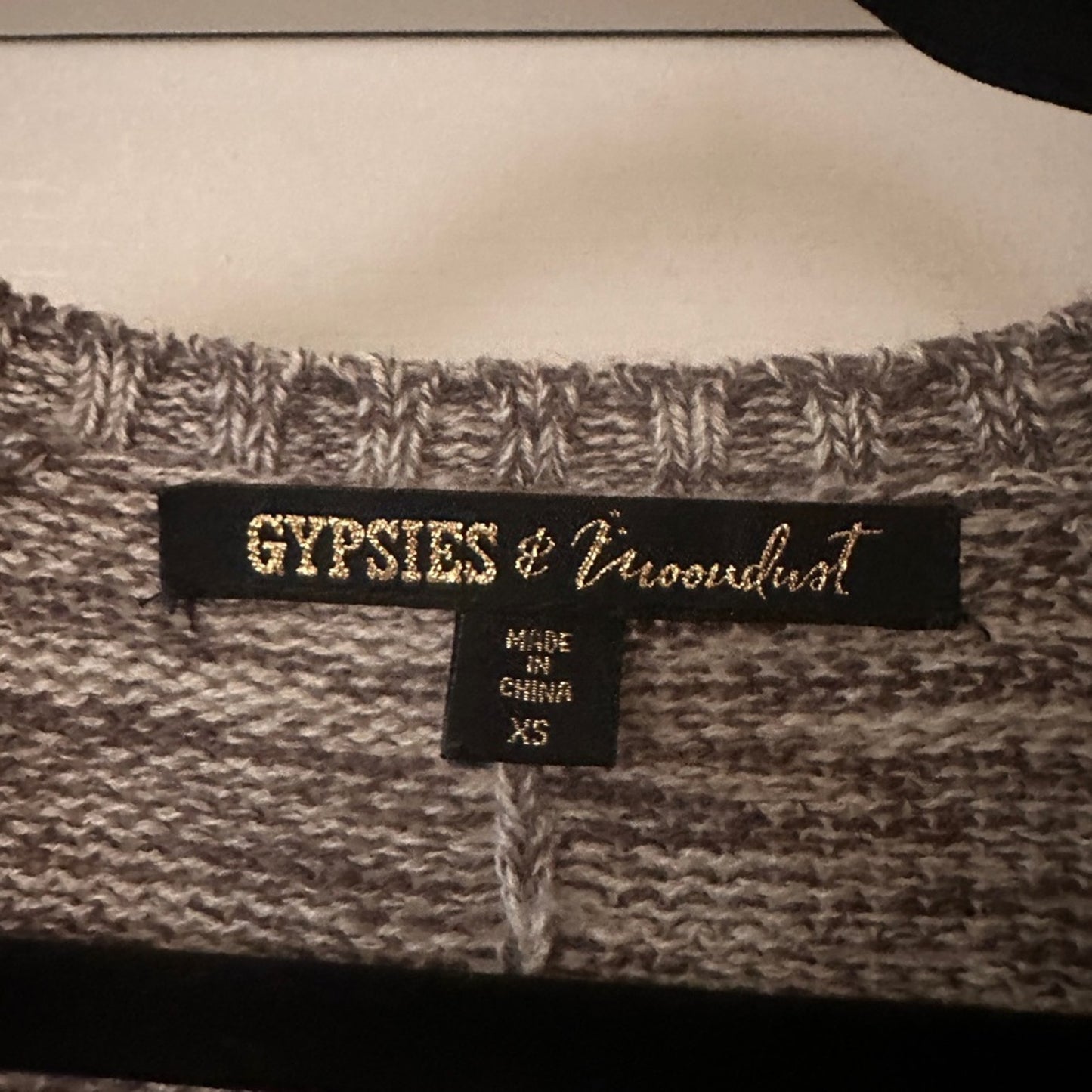 Gypsies & Moondust grey and navy blue tribal print open front long cardigan XS