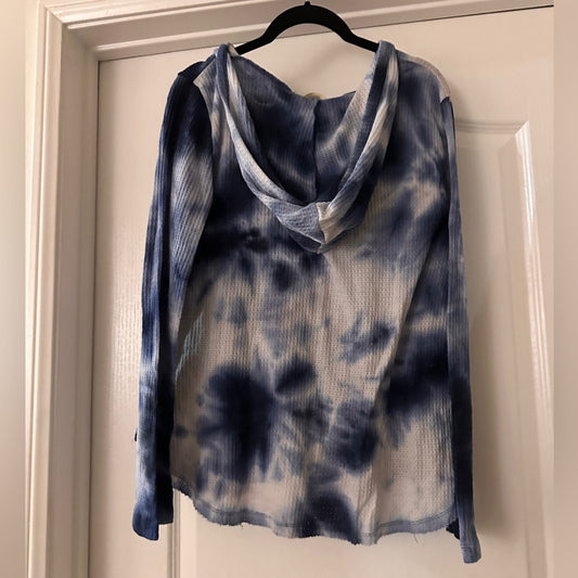 Wishful Park blue and white tie dye thermal waffle knit top size XL