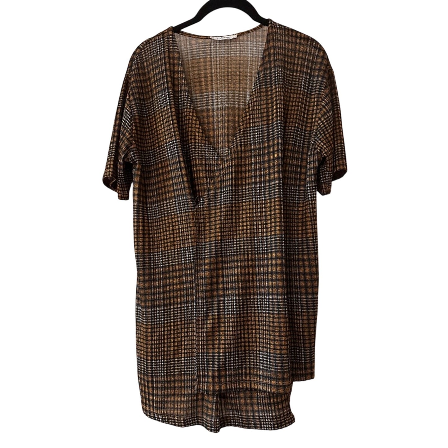 Zara brown and black plaid asymmetrical top size small