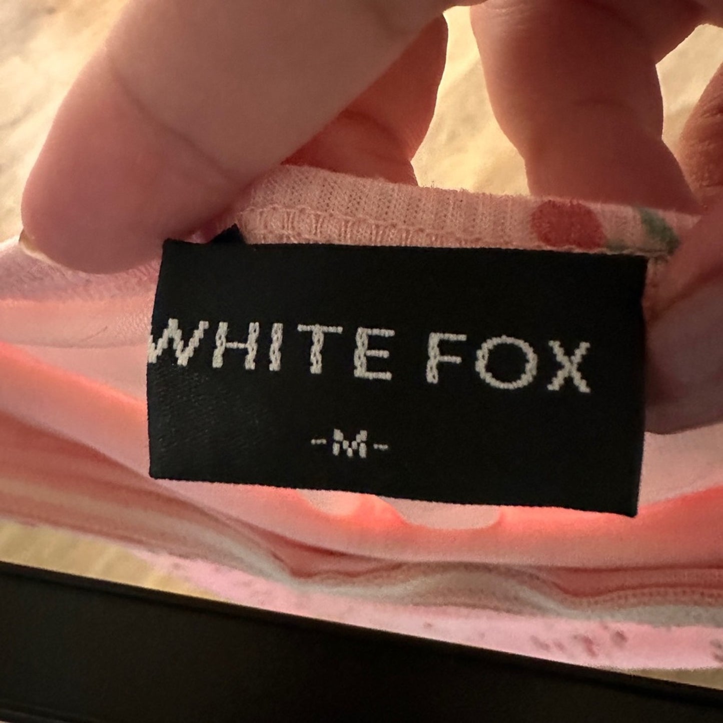🐈⬛WhiteFox pink cherry printed ribbed knit strapless dress size medium