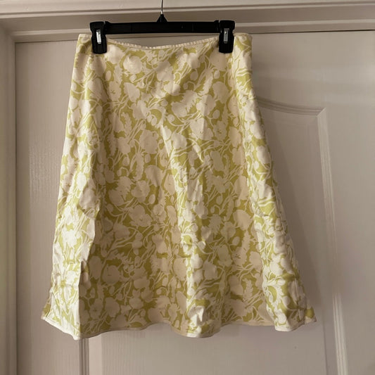 Ann Taylor 100% silk green and cream floral print midi skirt size 6