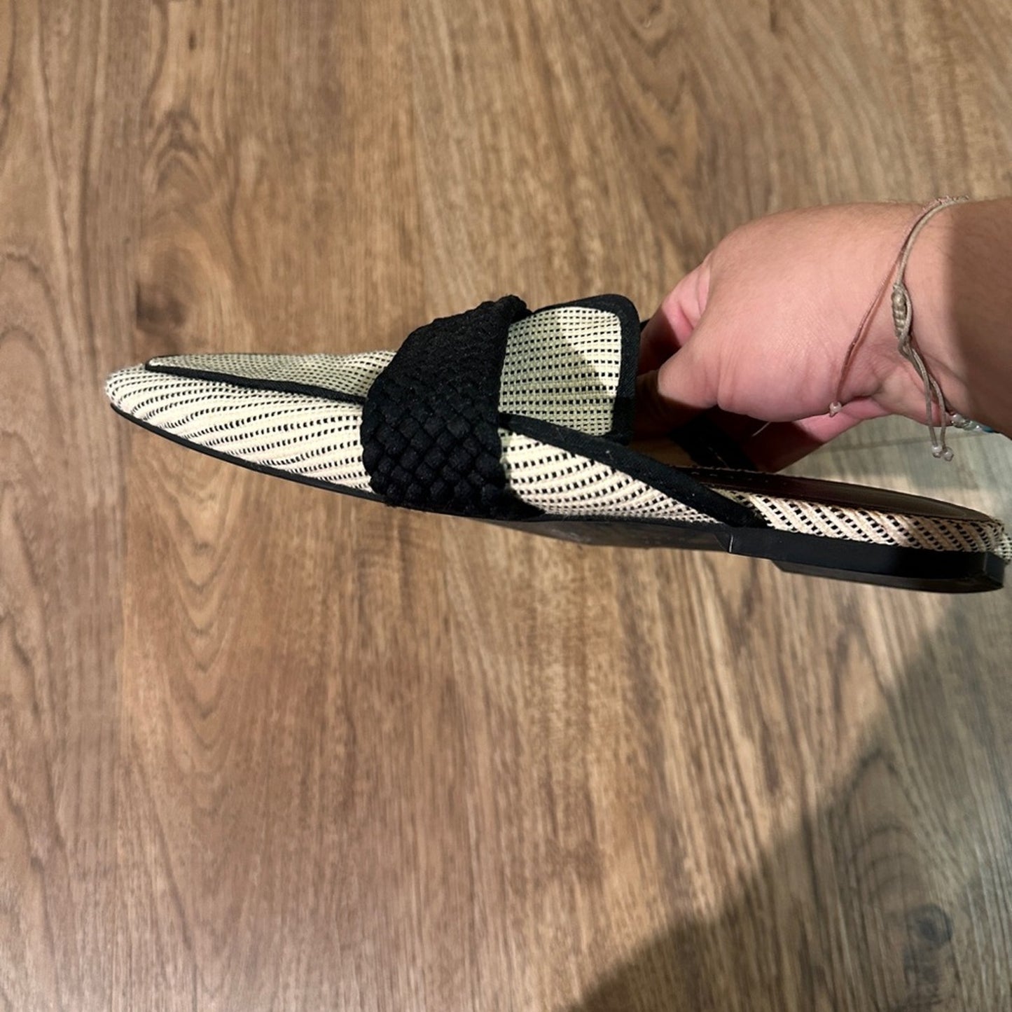 Zara Black and cream woven mule sides size 38