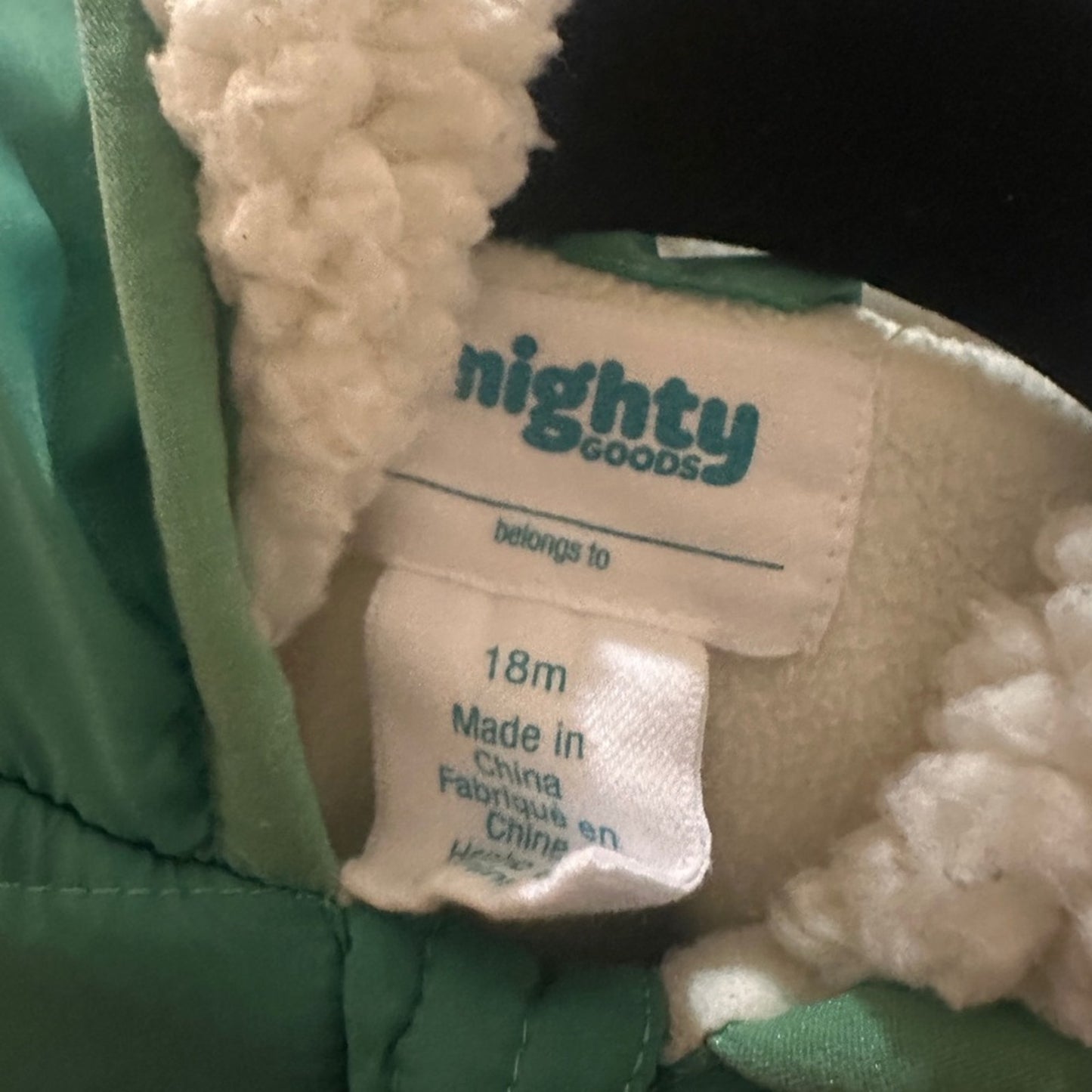 Mighty goods green puffer fleece lined jacket size 18m