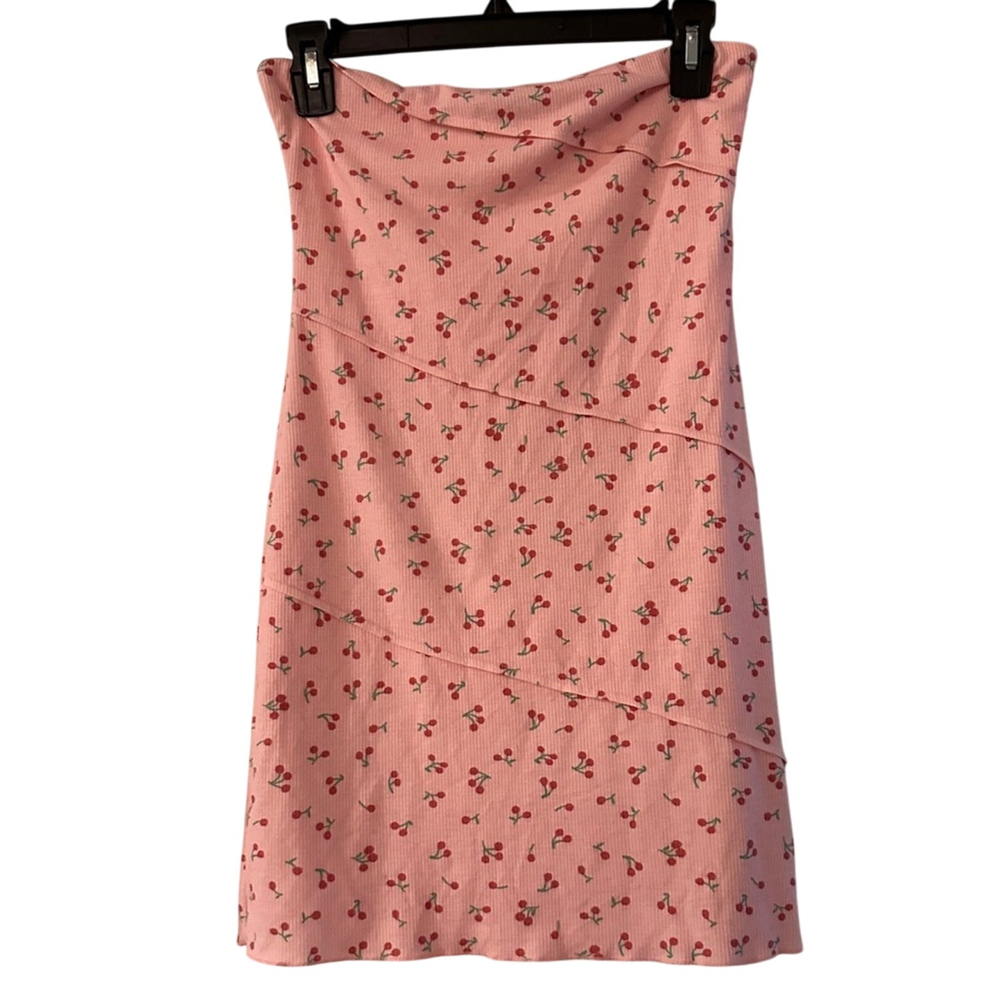 🐈⬛WhiteFox pink cherry printed ribbed knit strapless dress size medium