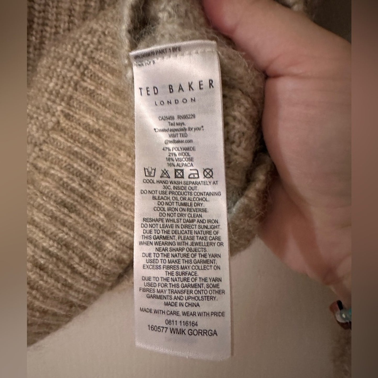 Ted Baker wool blend beige mock neck sweater size 3
