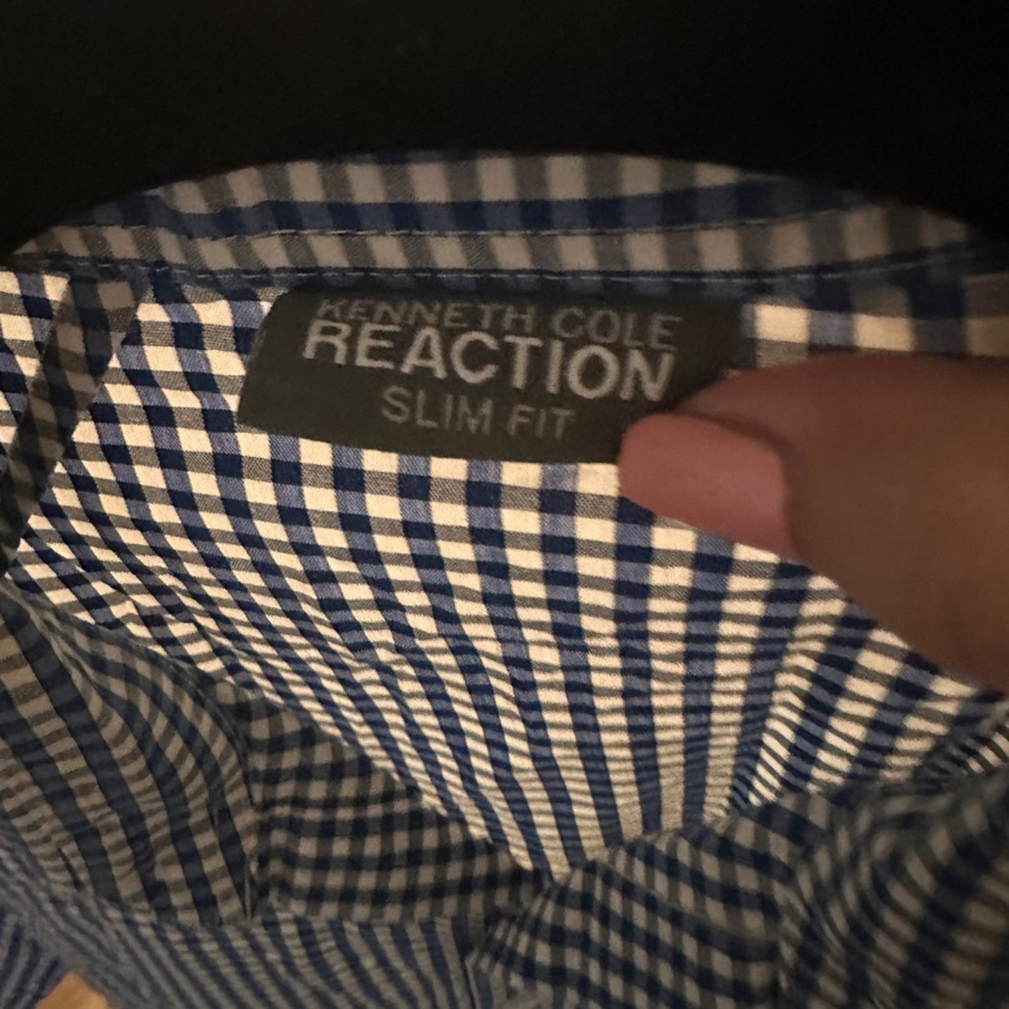 Keneth Cole Reaction blue gingham button up shirt neck size 15.5in