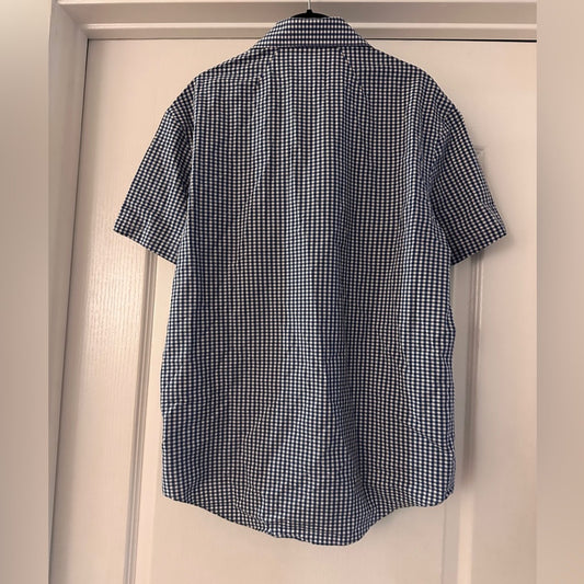 Keneth Cole Reaction blue gingham button up shirt neck size 15.5in