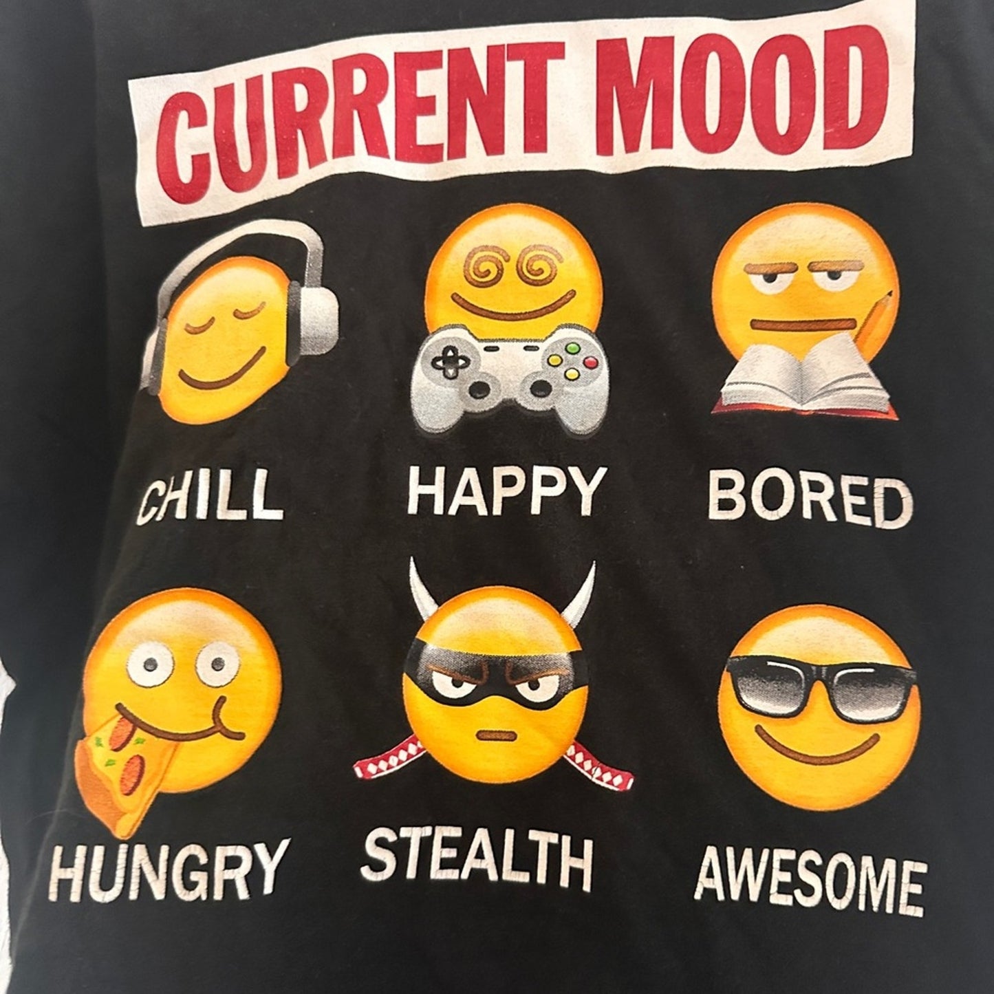Black Graphic T-Shirt with Emoji Print