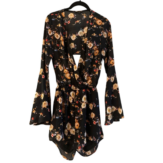 Ontwelfth black floral open back romper size medium