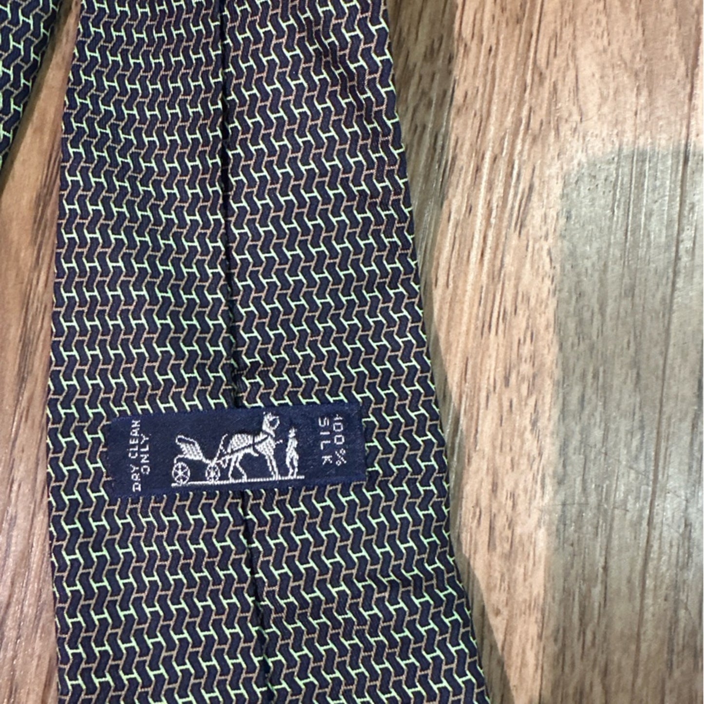 Hermes green and blue 100% silk tie