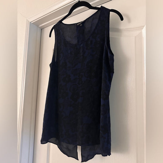 🍷Express black and blue floral print sheer chiffon sleeveless blouse size medium