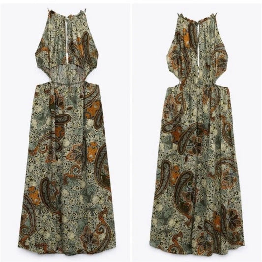 Zara Satin effect cut out maxi dress size XS