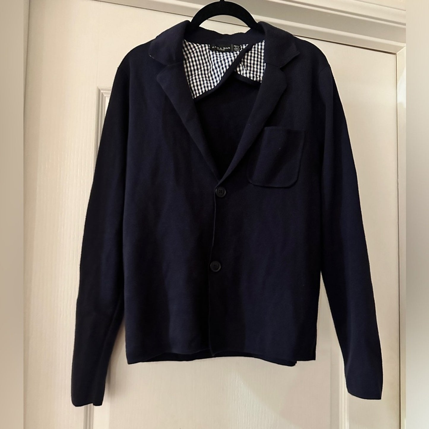 Zara Dark Navy collared knit cardigan size medium