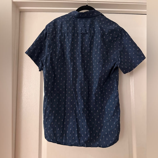 Denim & Flower blue and white nautical print blue button down shirt slim fit M