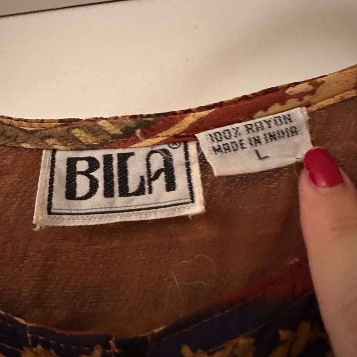 Bila vintage gauze Indian black print maxi dress size large