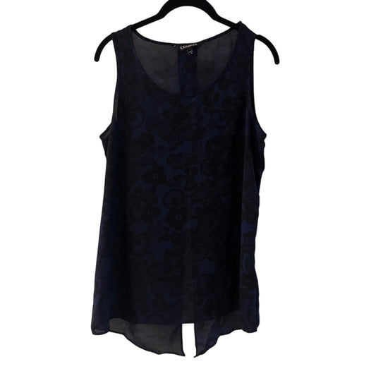 🍷Express black and blue floral print sheer chiffon sleeveless blouse size medium