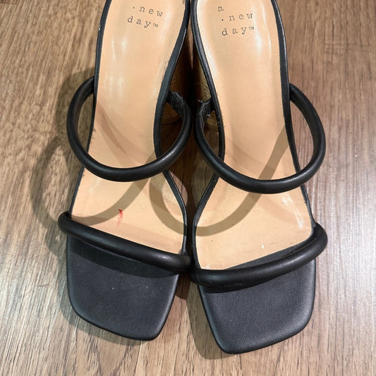 A new day black and tan strapy block heels size 7