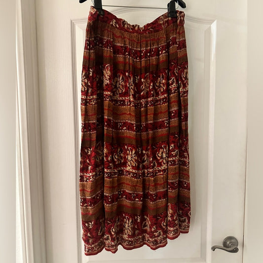 Vintage Indian block print red maxi skirt size large petite
