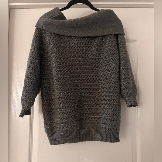 New York & Company grey metallic knit sweater size XL