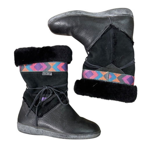🍷Tecnica black vintage shearling / suede / leather boots size 38/8