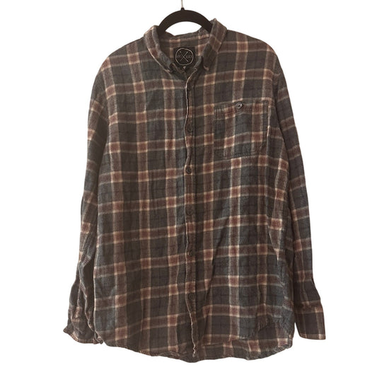 Birch black blue read and cream plaid navy button down flannel size large