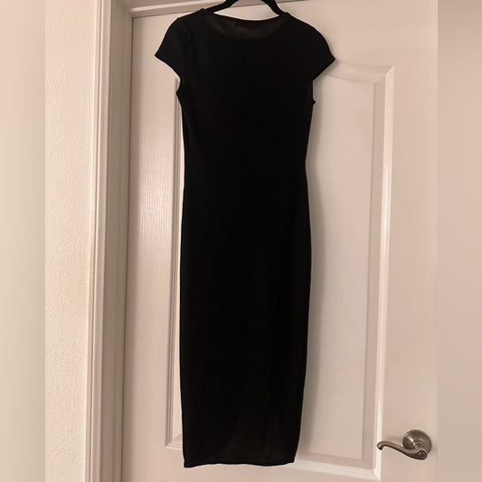 NWT prettylittlething black extreme slit cap sleeve midi dress size 6