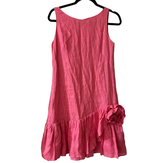 Taylor pink 100% linen sleeveless knee length shift dress size 4