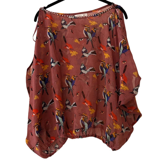 Trendology sheer chiffon bird print blouse size small