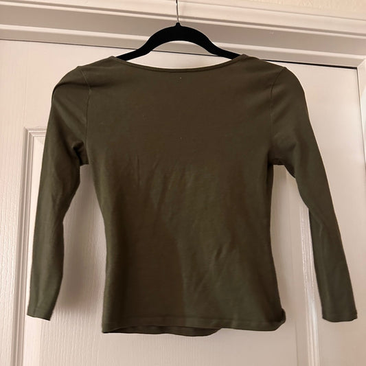 🍷Charlotte Russe y2k dark green deep V 3/5 length sleeve top size xs