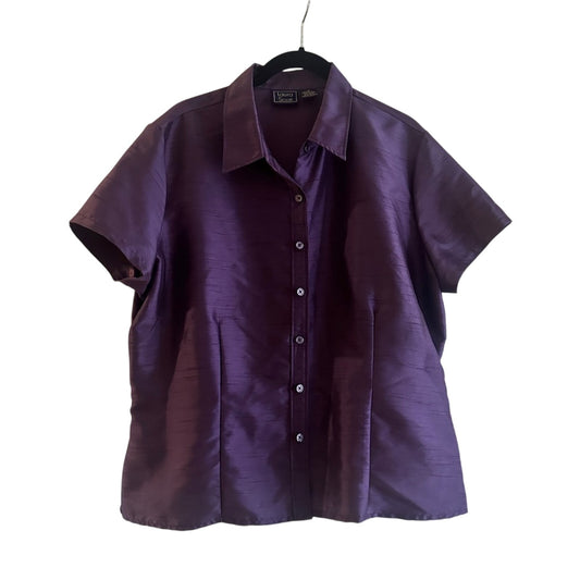 🍷Vintage Laura Scott purple button down short sleeve shirt size 18