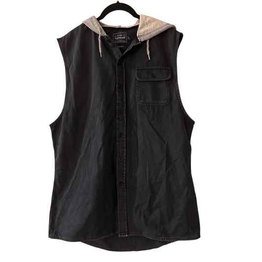 Topman black denim sleeveless hoodie button up size large