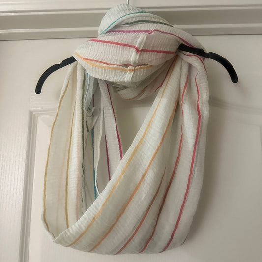 🍷Modena wool blend lightweight multicolored stripe circle infinity scarf
