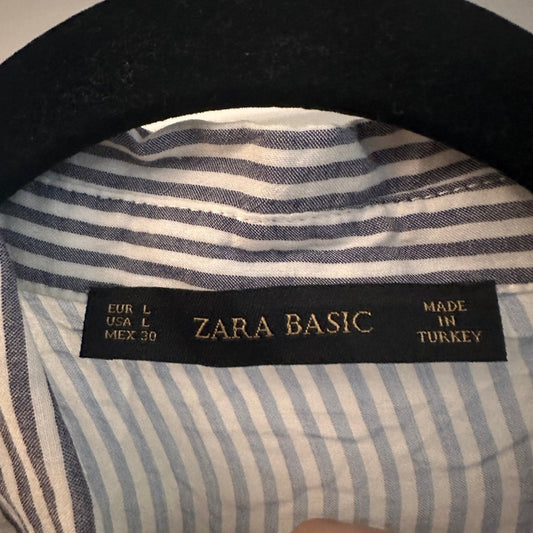 Zara color block blue and white striped oversized button down shirt size large
