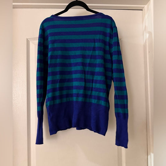 Cupio green and blue striped vneck sweater size medium