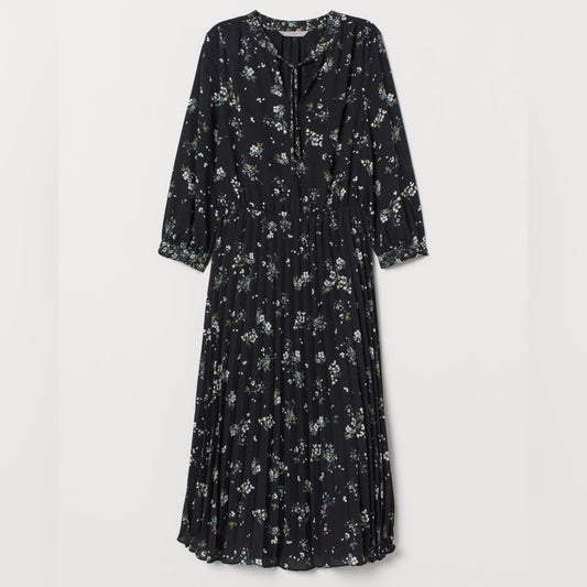 H&M black pleated skirt micro floral dress size 6