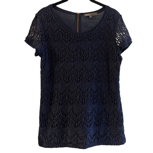 89th & Madison navy blue crochet lace overlay blouse size small