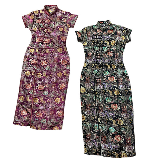 🍷Set of 2 magenta and black multicolored floral Asian inspired dresses size 4