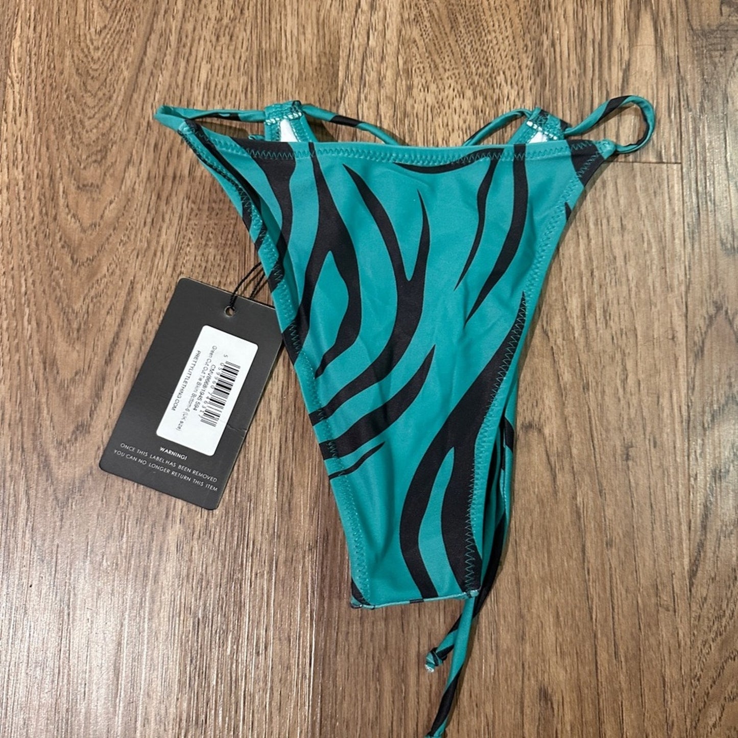 NWT Prettylittlething green and black zebra print bathing suit bottoms size 6
