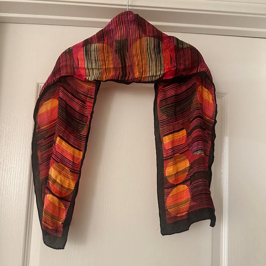 Harve Bernard black and pink multicolored silk satin scarf