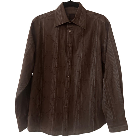 SQ Wear brown micro patterned button up shirt size small