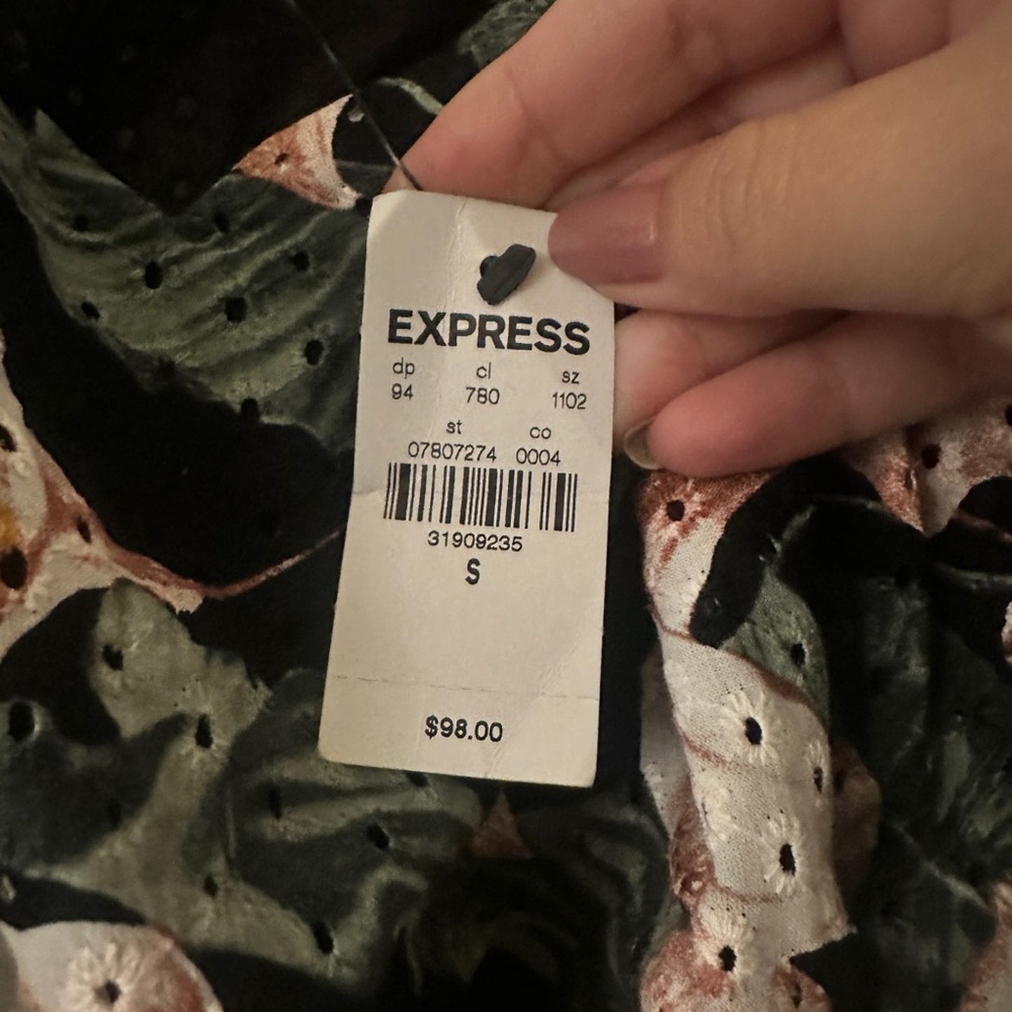NWT Express black floral print cotton eyelet dress size small